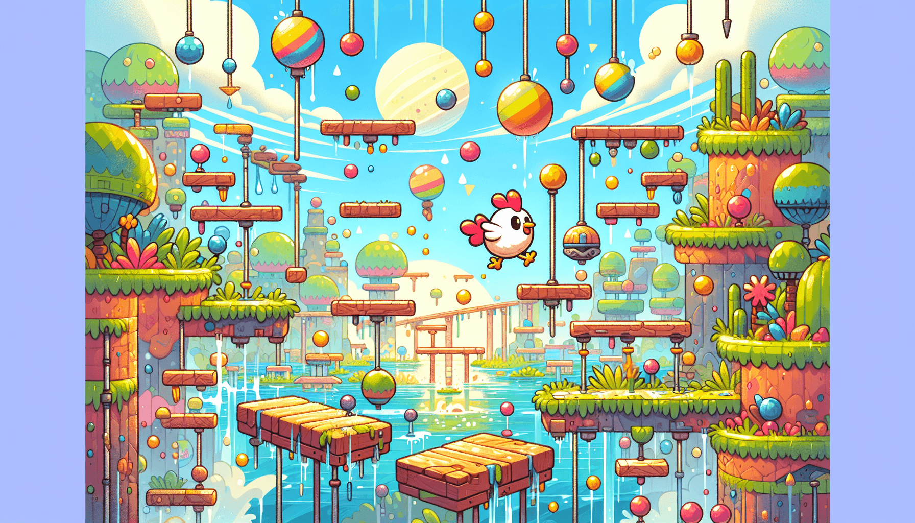 Chicken jumping over obstacles