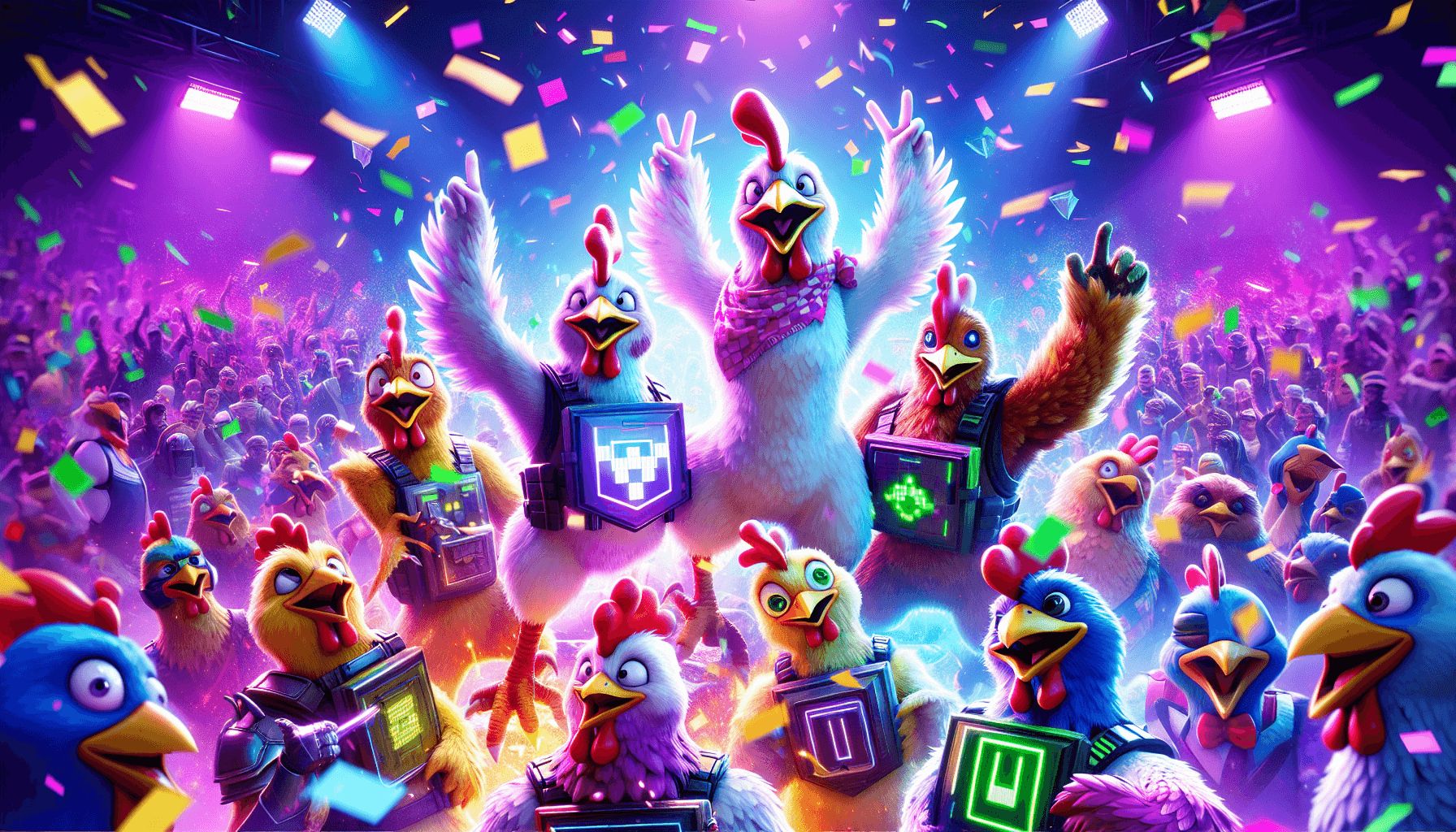 Chickens celebrating victory